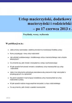 Urlop macierzyński, dodatkowy macierzyński i rodzicielski – po 17 czerwca 2013 r. - Sokolik Szymon